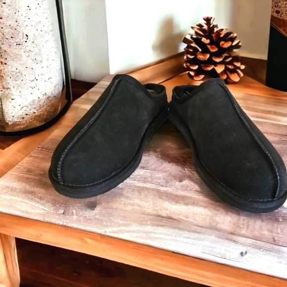 Men's Fireside By Dearfoams Black Grafton Genuine Shearling Clog Sz 13 - Picture 4 of 6